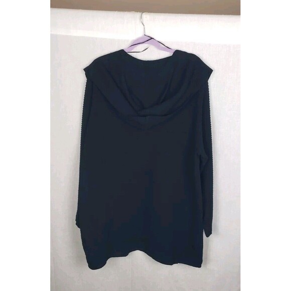 Evolution By Cyrus Sixby Ribbed Hooded Open Cardigan Pockets Black 03X - Picture 2 of 5